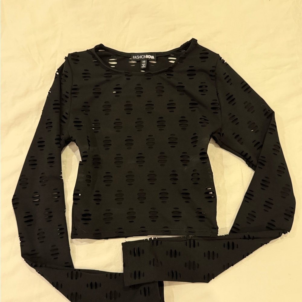 Fashion Nova Black Distressed Crop Top